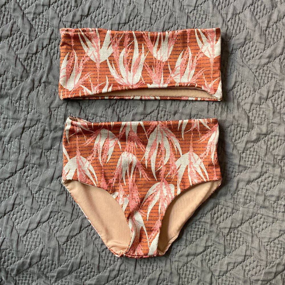 Tropical Print Bandeau Two Piece Swimsuit